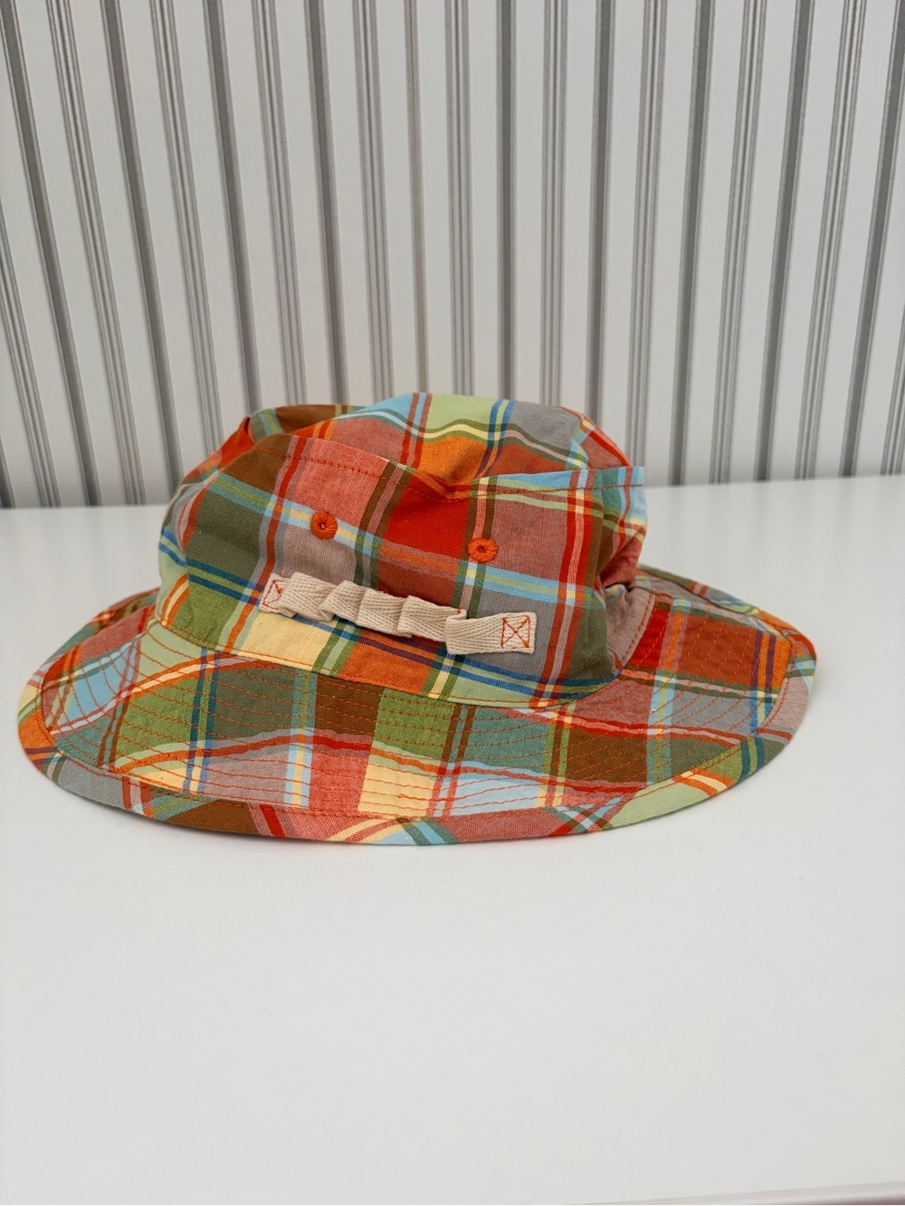 GAP Kids Plaid Bucket Hat in Orange, Green, Blue and Tan
